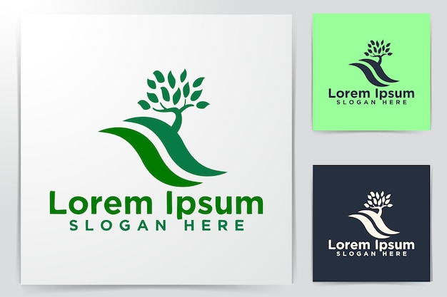 Abstract Wave, Green Tree Logo Designs, Vector Illustration