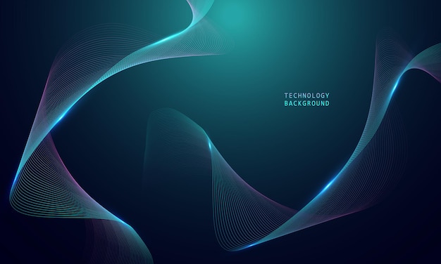 Abstract wave technology background with blue light smooth and flow