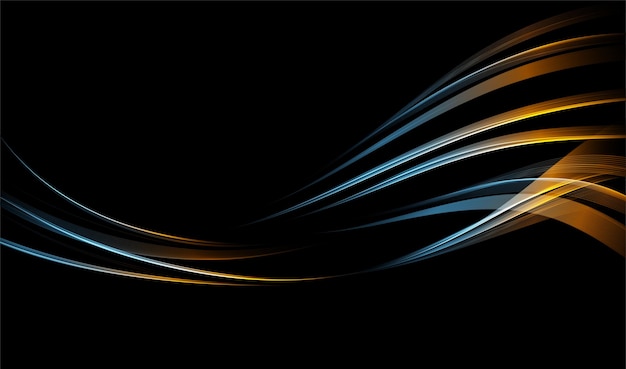 Abstract Waves. Shiny blue moving lines design element on dark background for greeting card and disqount voucher.