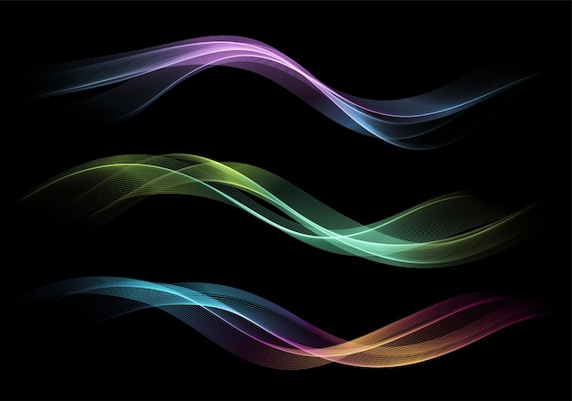 Abstract waves shiny moving lines design element on dark background for gift greeting card and disqo