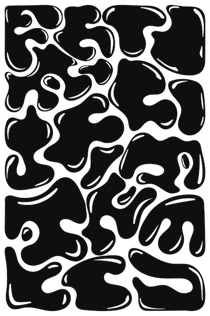 Abstract wavy bubble elements in trendy y2k style Set of liquid abstract shapes in dark color with