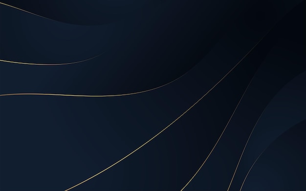 Abstract wavy dark blue with luxury gold lines background