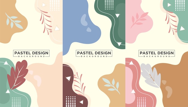 Abstract wavy and floral background pastel color design set