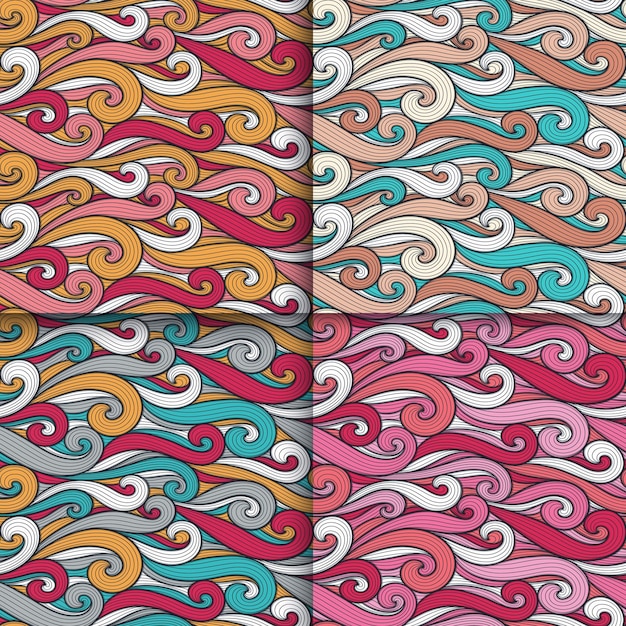 Abstract wavy lines seamless patterns set Floral organic like vector illustration