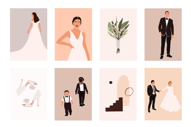 Abstract wedding couple with wedding elements