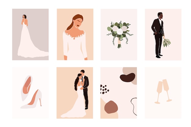 Abstract wedding couple with wedding elements