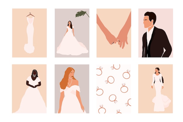 Abstract wedding couple with wedding elements