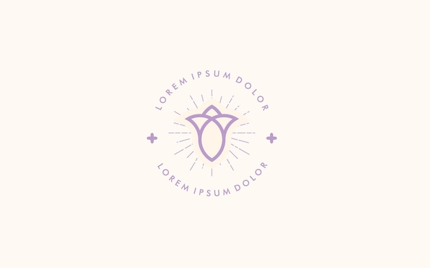 Abstract Wellness Logo. flower line art with sunburst isolated on White Background. Usable for Nature, Cosmetics, Healthcare and Beauty Logos. Flat Vector Logo Design Template Element.