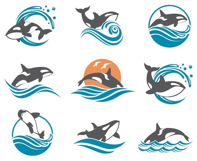 abstract whale icons set