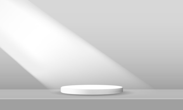 Vector abstract white cylinder pedestal podium empty room shadow of window 3d product display presentation