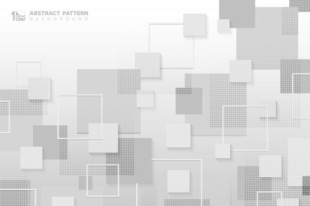 Abstract white and gray square tech pattern design of technology with halftone