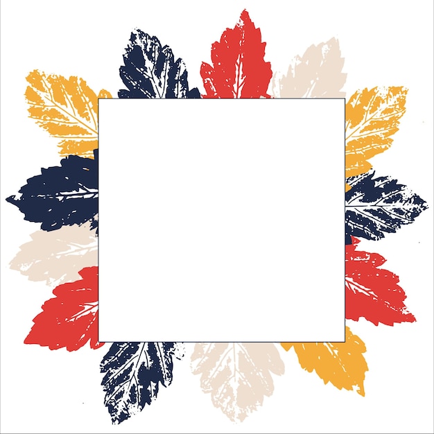 Abstract white square background for text with colored leaves prints by contour Vector autumn