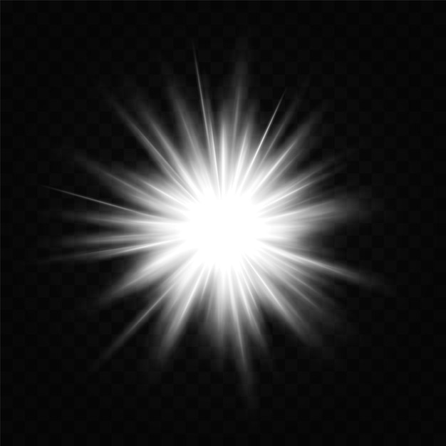 Vector abstract white star explosion glowing starburst effect isolated on dark background radiant beams with bright glowing center graphical patch of reflected light lens flare vector illustration