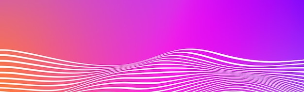 Abstract white wave lines on pink purple gradient background Wide banner with curve liquid stripes