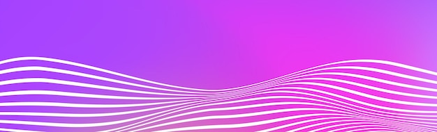 Abstract white wave lines on pink purple gradient background Wide banner with curve liquid stripes