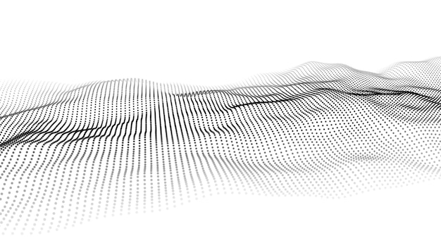 Abstract white wave with moving dots Flow of particles Vector cyber technology illustration