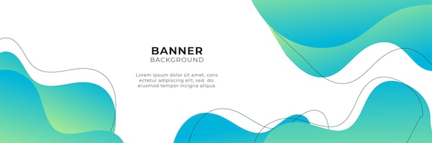 Abstract wide banner background with geometric shapes, stripes, waves, and technology digital elements