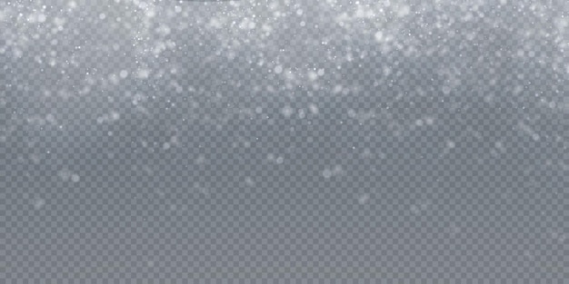 Abstract winter background from snowflakes blown by the wind on a white transparent background