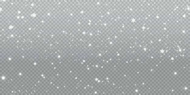 Abstract winter background from snowflakes blown by the wind on a white transparent background