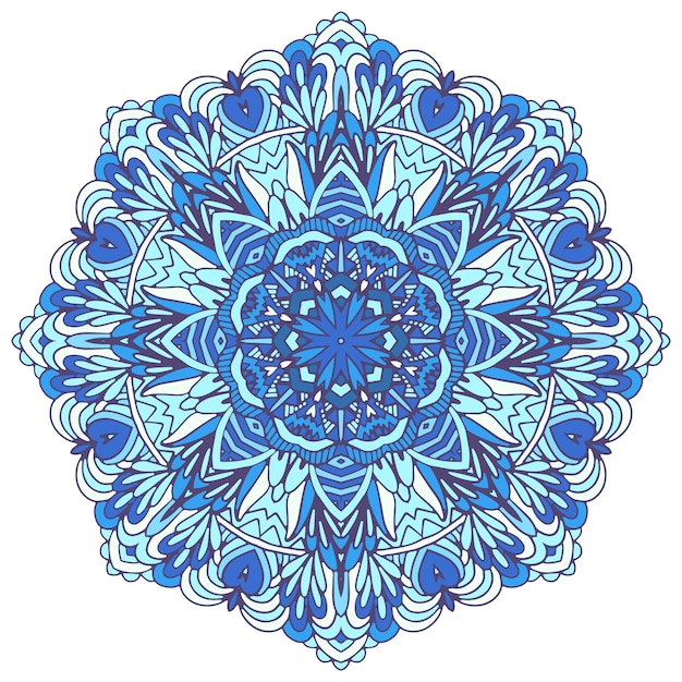 Abstract Winter Blue ethnic geometric mandala. Cute Snowflake in folk art style.