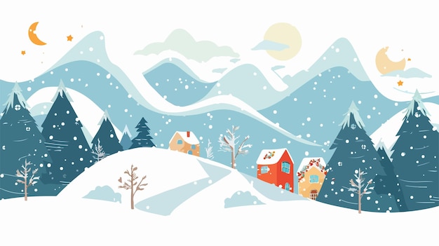 Abstract Winter Mountain Landscape Christmas Illustration