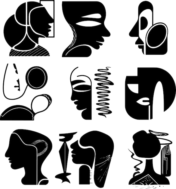 Vector abstract woman line art silhouette black and white vector illustration