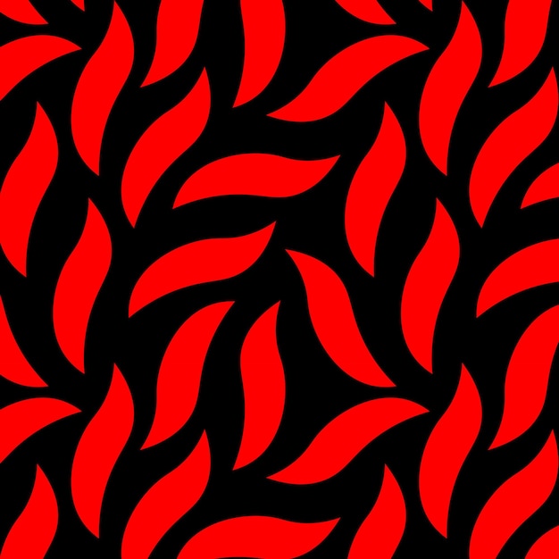 Abstract wrapped seamless pattern Simple red shape texture on black background Doodle fabric print template Design with leaves