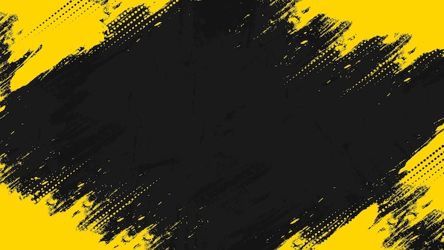 Abstract Yellow Frame Grunge With Halftone Pattern In Black Background