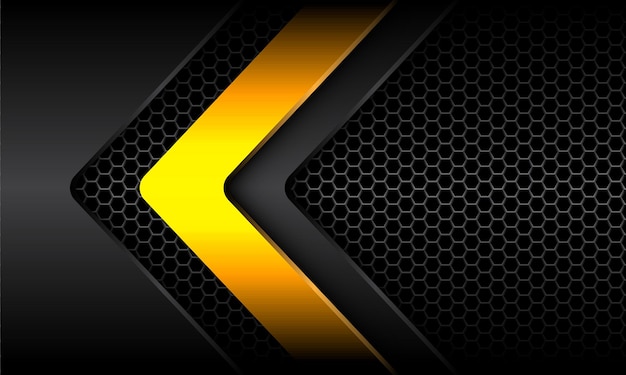 Abstract yellow grey arrow shadow direction on hexagon mesh background