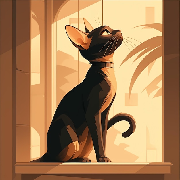 Vector abyssinian cat sitting on a windowsill