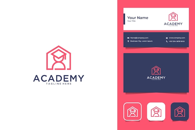 Academy with house line art style logo design and business card