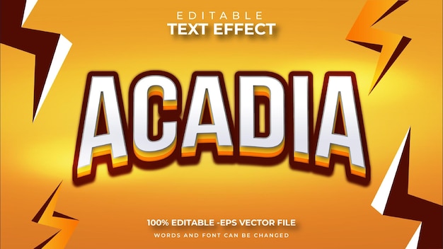 Acadia text effect template design with bold font style and cartoon concept use for brand