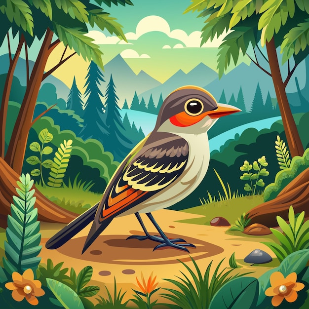 Vector acadian flycatcher in nature scene tshirt design vector