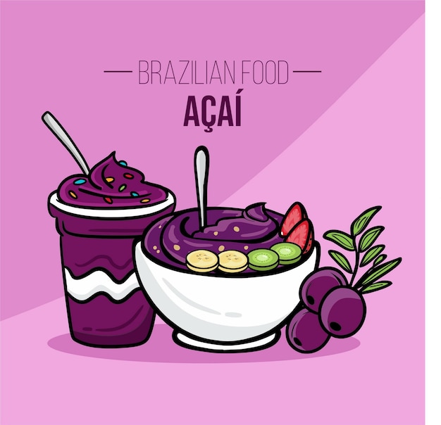 Acai cup and bowl with fruits Brazilian food