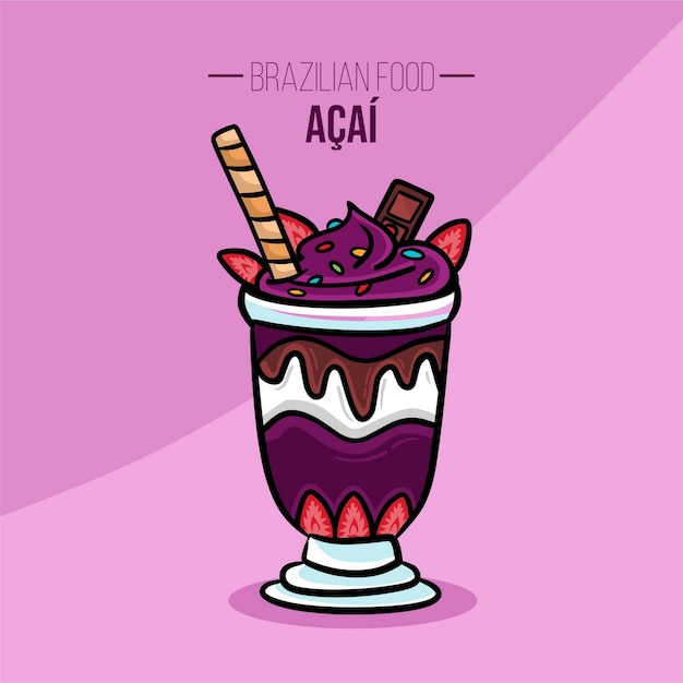 Acai cup with fruits Brazilian food