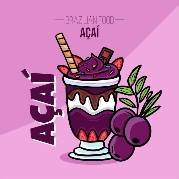 Acai cup with fruits Brazilian food