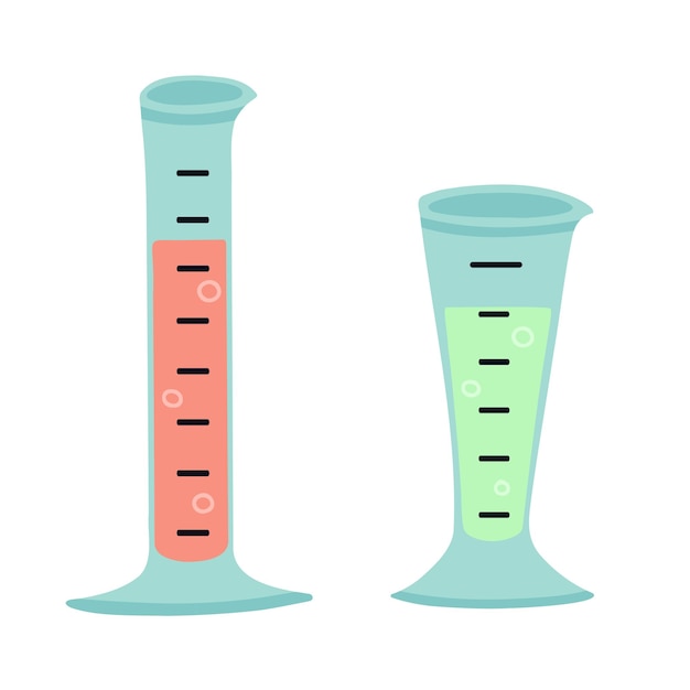 Accessories for chemistry measuring cylinder and beaker Hand drawn illustration