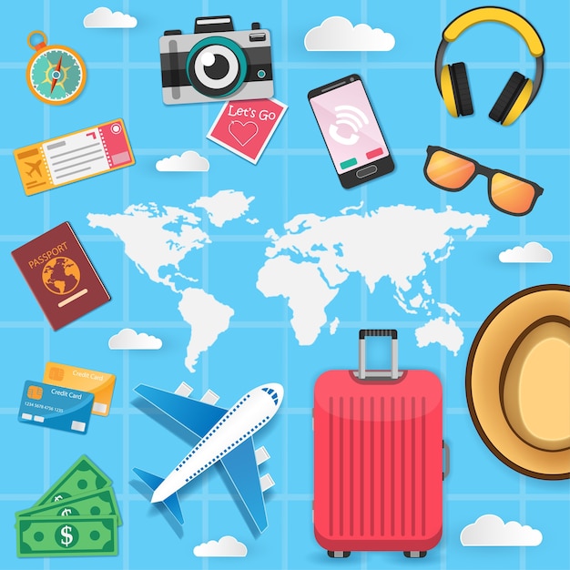 accessories travel around the world concept. 