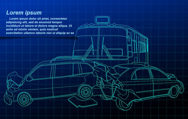 Accident outline on blueprint background.