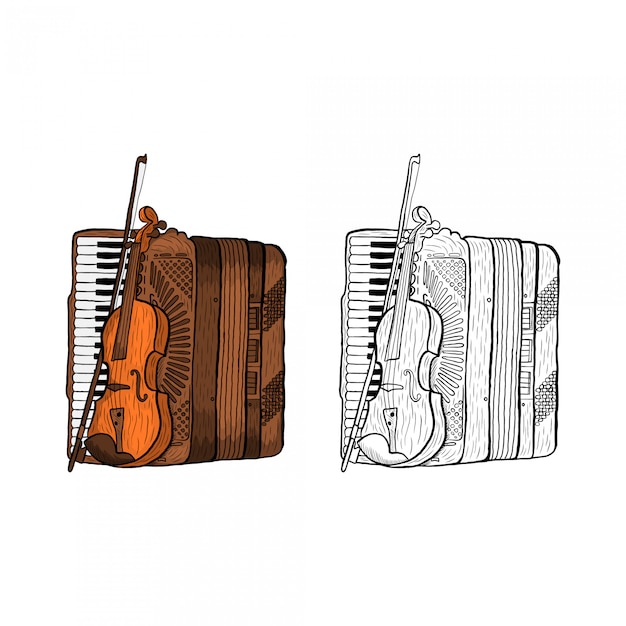 Accordion and Violin Hand Drawn 