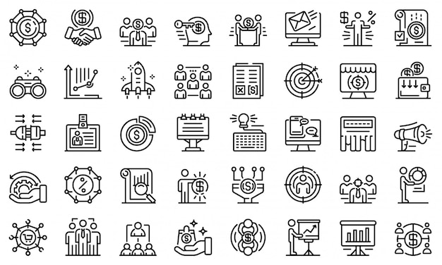 Account manager icons set, outline style