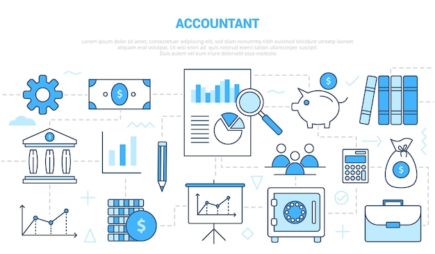 Accountant business people work concept with icon set template banner with modern blue color style  