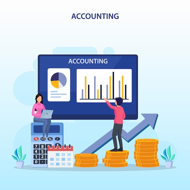 Accountant Flat vector illustration Concept of the tax calculating and financial analysis