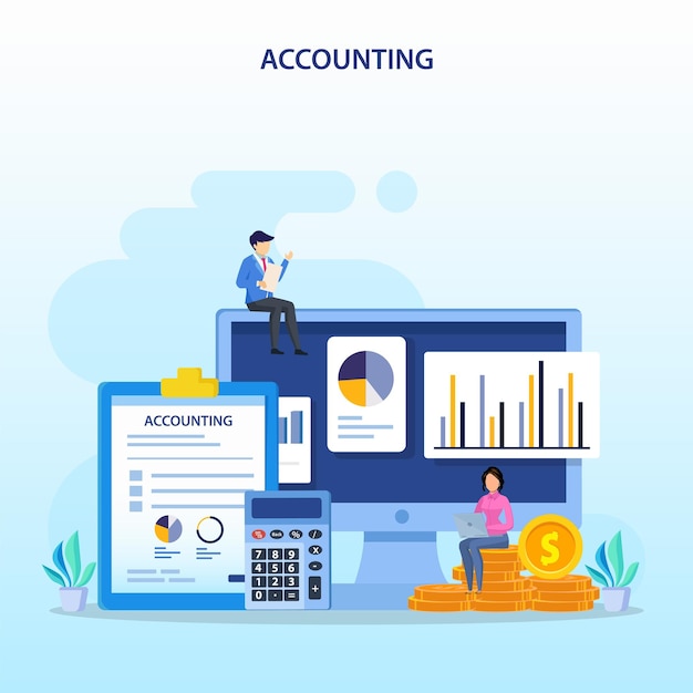 Accountant Flat vector illustration Concept of the tax calculating and financial analysis