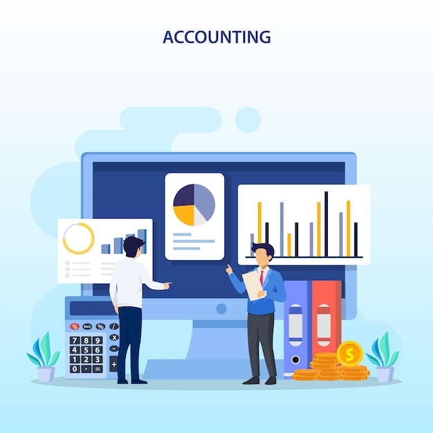 Vector accountant flat vector illustration concept of the tax calculating and financial analysis