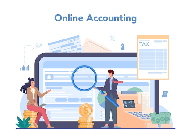 Accountant online service or platform. Professional bookkeeper. Concept of the tax calculating and accounting. Online accounting.