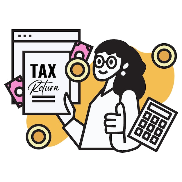 Accountant woman with tax return online platform