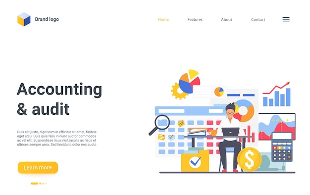 Accounting and audit landing page vector template