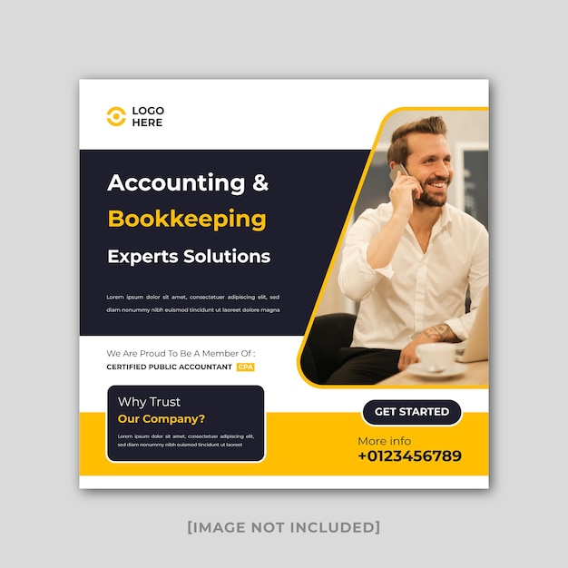 Accounting and bookkeeping experts solutions social media post and web banner design template