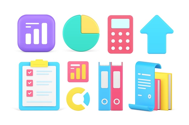 Accounting financial business profit graph calculating marketing development set 3d icon vector